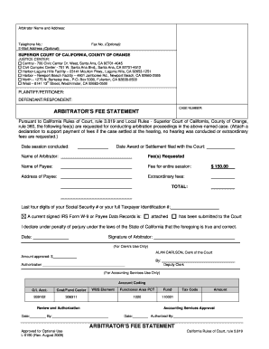 Arbitrator&#039;s Fee Statement Arbitrator&#039;s Fee Statement Superior Court  Form