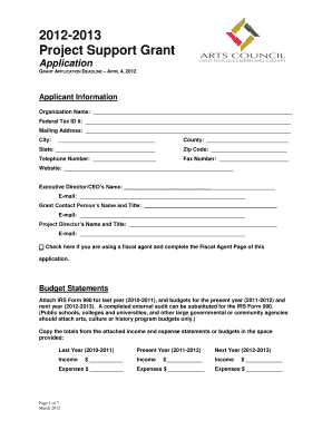Project Support Grant  Form