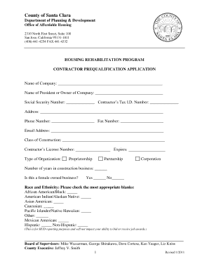 Contractor Prequalification Application the County of Santa Clara Sccgov  Form