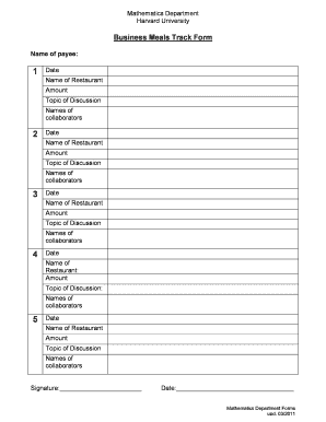 Business Meals Track Form DOC