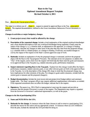 Optional Amendment Request Template Race to the Top U S Www2 Ed  Form