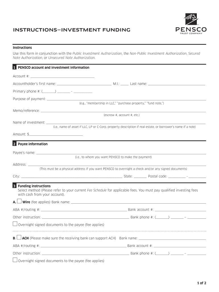 INSTRUCTIONS INVESTMENT FUNDING Pensco  Form