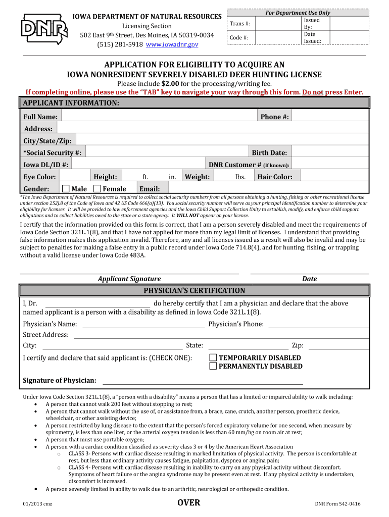 APPLICATION for ELIGIBILITY to ACQUIRE an IOWA Iowadnr  Form