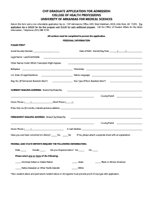 Printable CHP Graduate Application University of Arkansas for Uams  Form