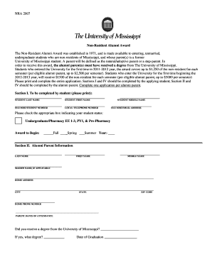  Ole Miss Non Resident Alumni Scholarship Form 2007