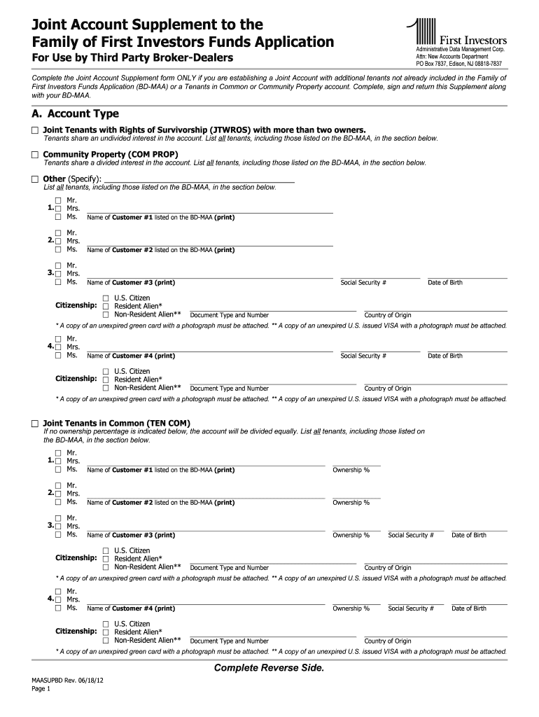 Joint Account Supplement to the Family of First Investors Funds  Form