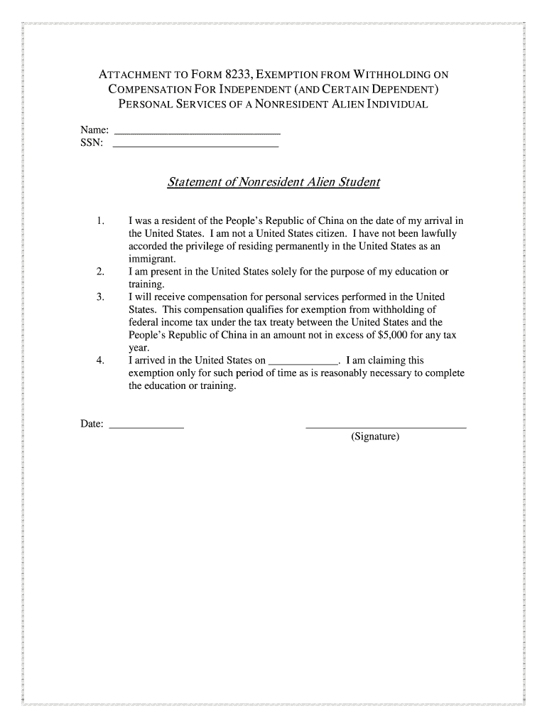 Statement of Nonresident Alien Student  Form