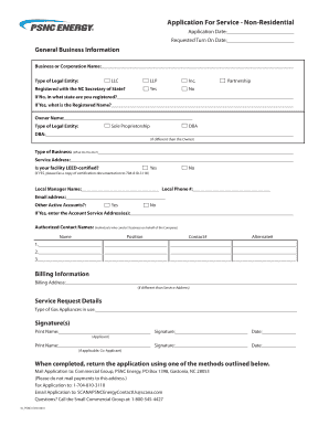 Application for Service Non Residential PSNC Energy  Form