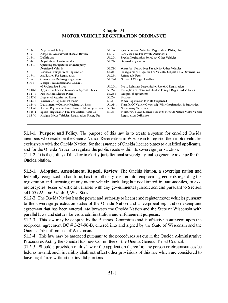 Motor Vehicle the Oneida Nation of Wisconsin Oneidanation  Form