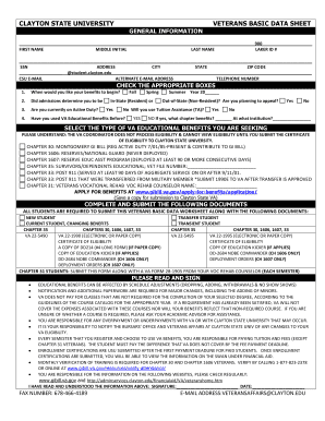 CLAYTON STATE UNIVERSITY VETERANS BASIC DATA SHEET Clayton  Form