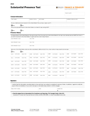 Substantial Presence Test PRINCETON UNIVERSITY Office of  Form