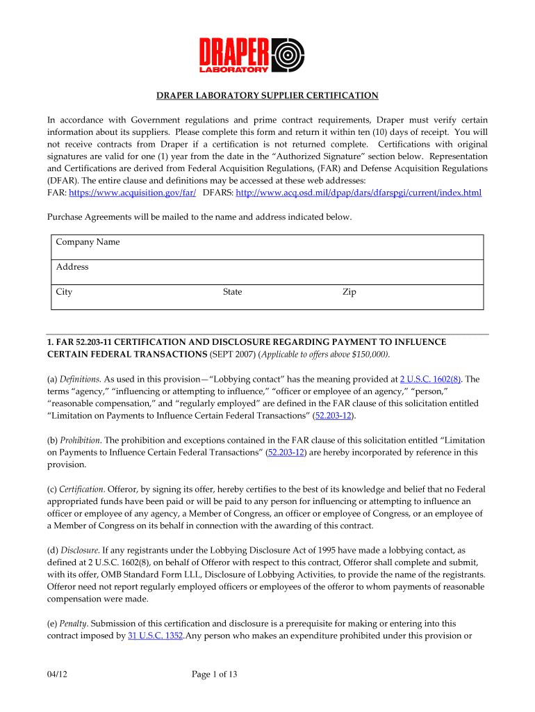 FAR 52 Draper Laboratory  Form