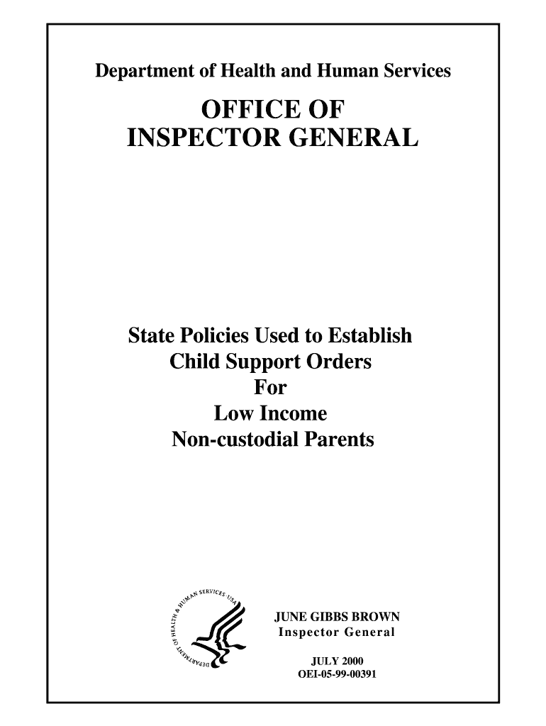 State Policies Used to Establish Child Support Orders for Low Income Non Custodial Parents OEI 05 99 00391; 700 Report Oig Hhs  Form