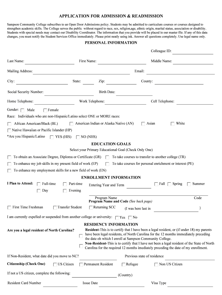 Programs of Study Sampson Community College Sampsoncc  Form