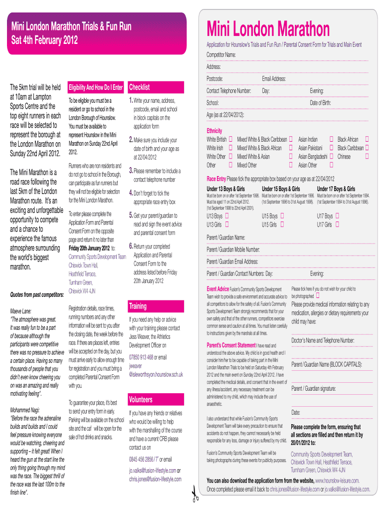 Mini Marathon Trials &amp; Fun Run Fusion  Form