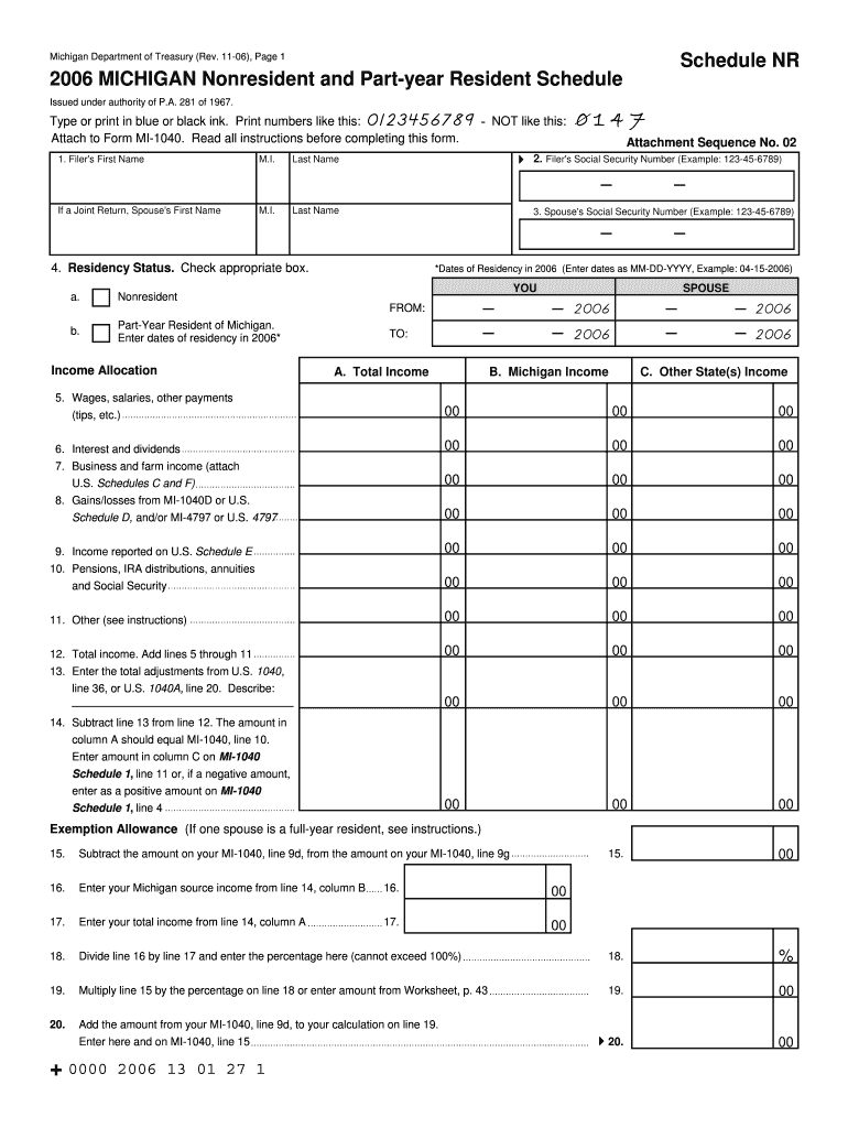 Reset Form Schedule NR Michigan Department of Treasury Rev