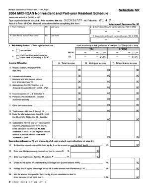 11 04, Page 1 MICHIGAN Nonresident and Part Year Resident Schedule Issued under Authority of P  Form