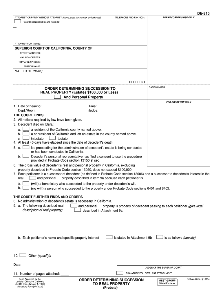 Order Determining Succession to Real Property Forms