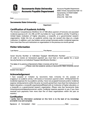 Sacramento State University Accounts Payable Department Visitor  Form