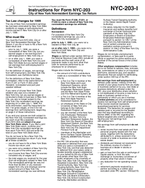 Form NYC 203 I , Instructions for Form NYC 203, NYC203I Tax Ny