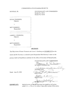 The Massachusetts State Ballot Commission  Form