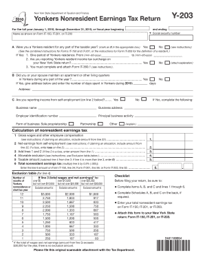 New York State Department of Taxation and Finance Yonkers Nonresident Earnings Tax Return for the Full Year January 1, , through  Form