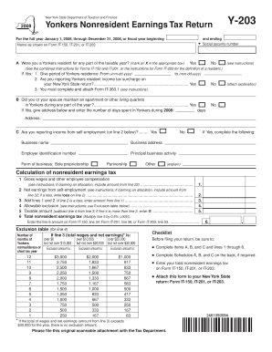 New York State Department of Taxation and Finance Yonkers Nonresident Earnings Tax Return for the Full Year January 1, , through  Form