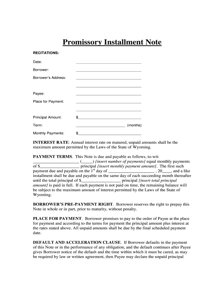 Promissory Installment Note Legal Aid of Wyoming  Form