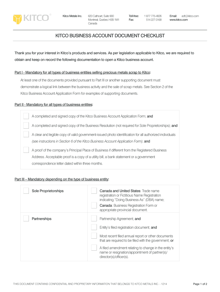 Form 8 Kitco Business Account Checklist 0613 Kitco Online Store