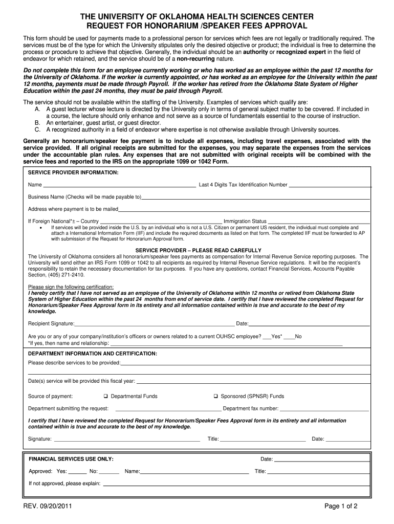 REQUEST for HONORARIUMSPEAKER FEES APPROVAL  Form