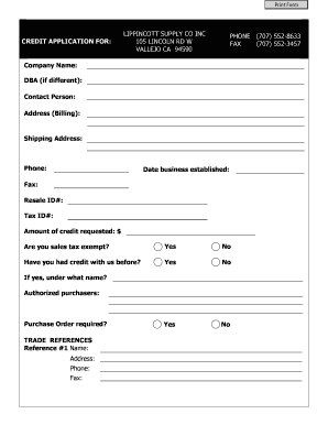 Credit Application PDF Lippincott Supply Co  Form