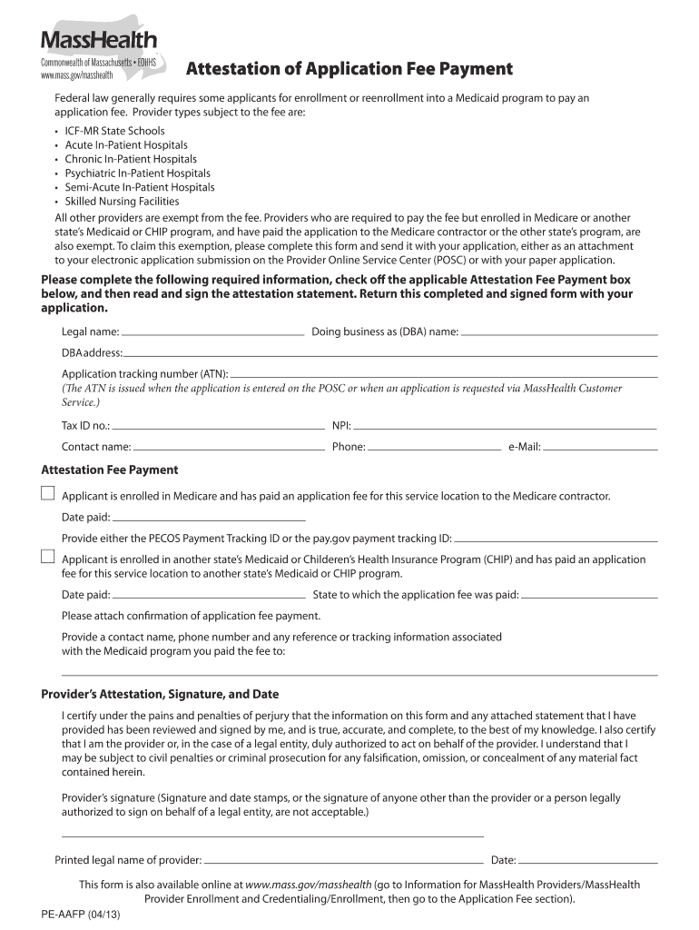 Attestation of Application Fee Payment PE AAFP Mass Gov  Form