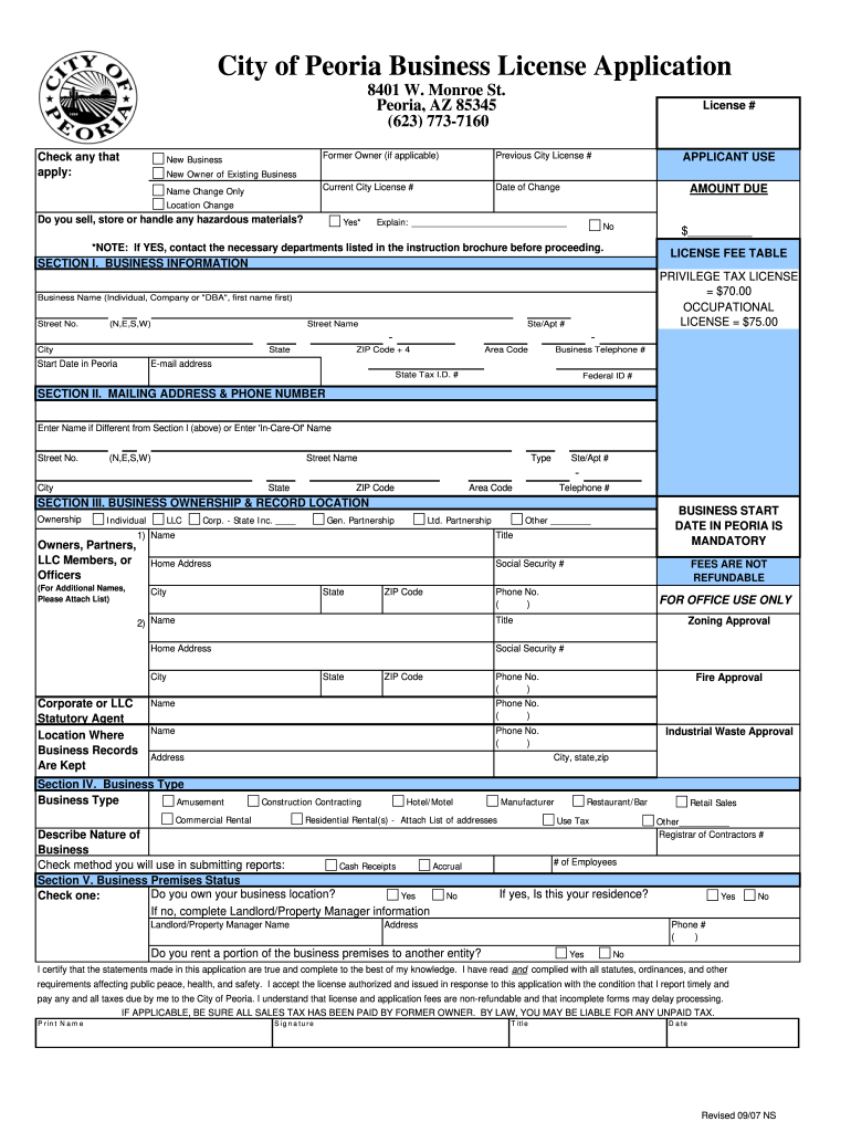  City of Peoria Az Fillable Business License Form 2007-2024