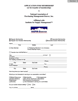 Membership Application Form NAPM Denver