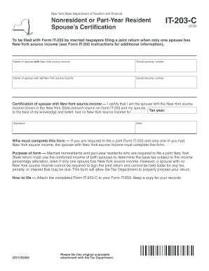 New York State Department of Taxation and Finance Nonresident or Part Year Resident Spouse S Certi  Form