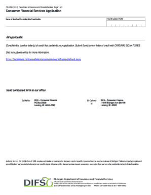 Consumer Financial Services Application Michigan  Form