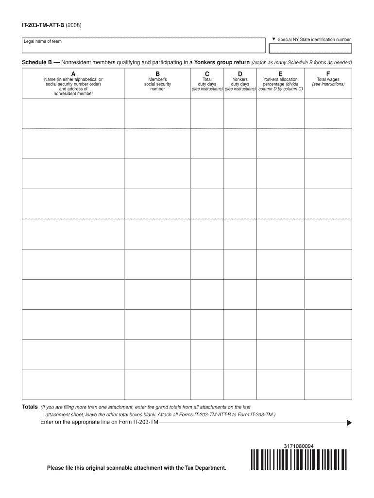 Special NY State Identification Number Legal Name of Team Schedule B Nonresident Members Qualifying and Participating in a Yonke  Form