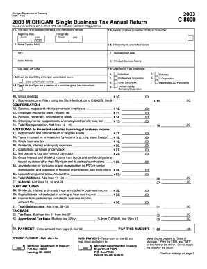 Form C 8000, Single Business Tax Annual State of Michigan Michigan