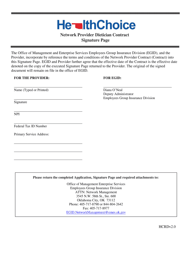 Network Provider Dietician Contract Signature Page Ok  Form