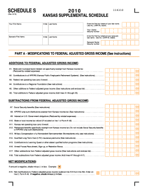 Supplemental Schedule SCH S Rev 8 10 Kansas Department of  Form