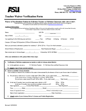 Petition for Change of Residency Classification or Waiver of Non Resident Tuition  Form