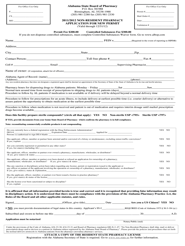 For Office Use Only P CS MO Alabama State Board of Pharmacy for Office Use Only P  Form