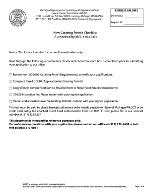 Michigan Catering License  Form