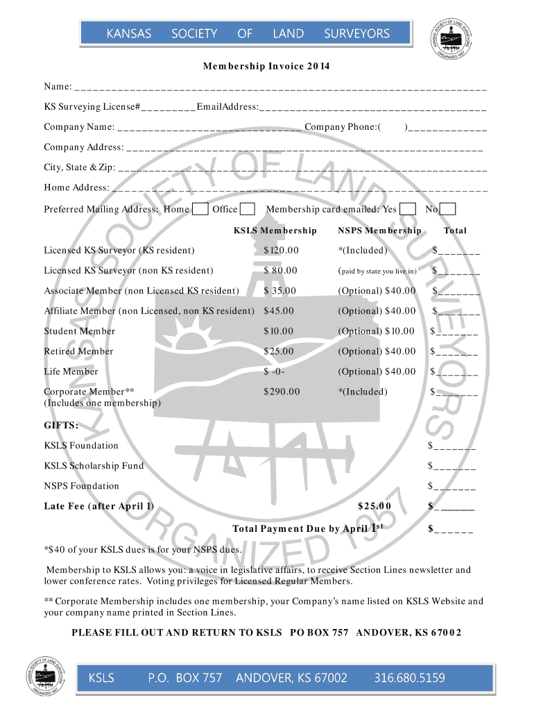 Printable Membership Form Kansas Society of Land Surveyors