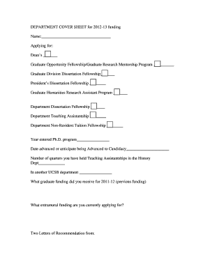 DEPARTMENT COVER SHEET for 13 Funding Name History  Form