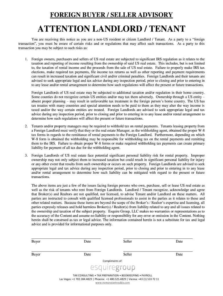 Foreign Client Disclosure Landlord Tenant Esquire Group  Form