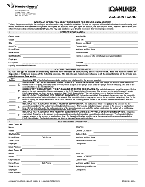 MSCU Account Card MemberSource Credit Union  Form