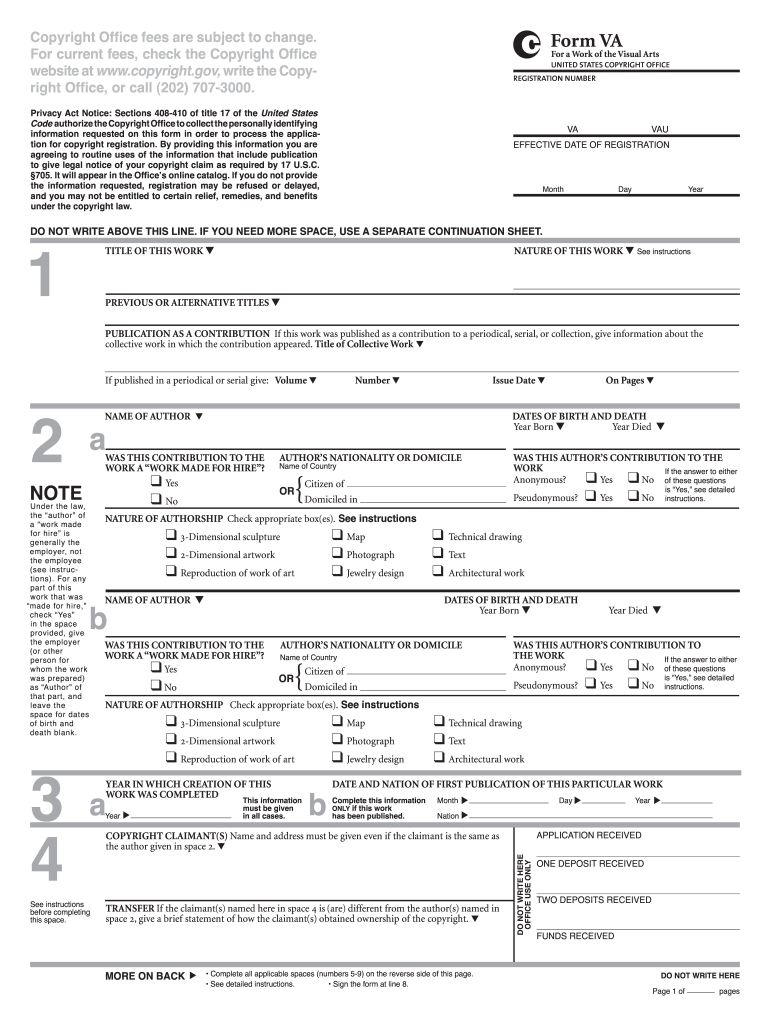 4 Form VA US Copyright Office Copyright