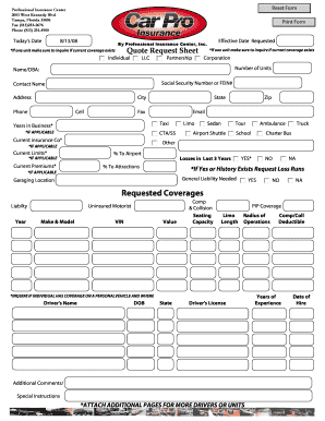 Requested Coverages  Form