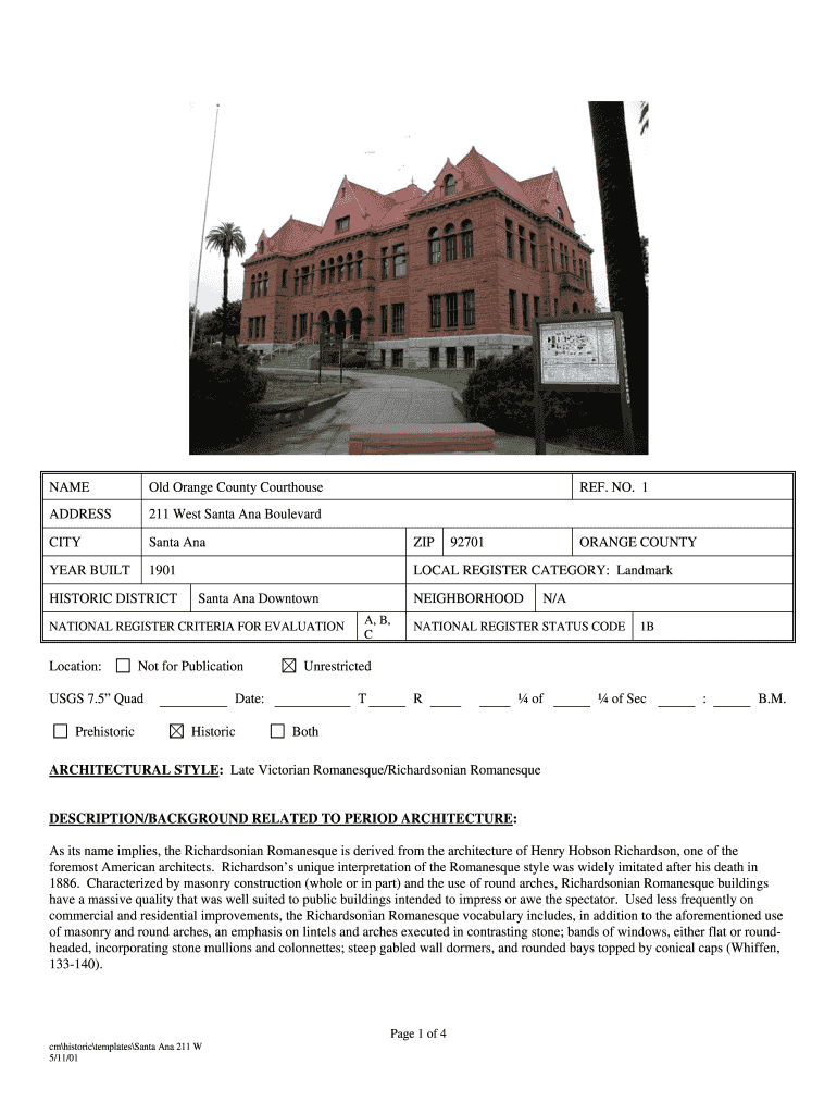 Old Orange County Courthouse, 211 W Santa Santa Ana History  Form